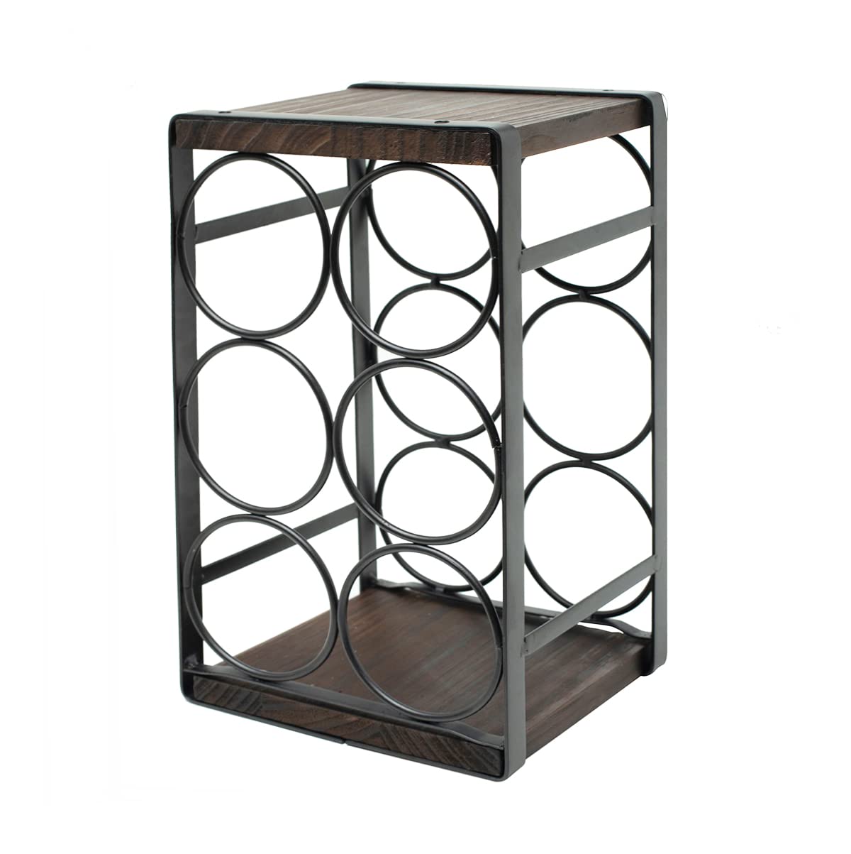 Rustic Wood & Metal Wine Rack – 6 Bottle Countertop Holder