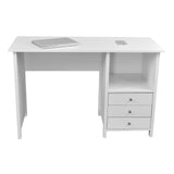 White Desk with Drawers - Small Office Desk with 3 Cabinet Drawers, Open Shelf