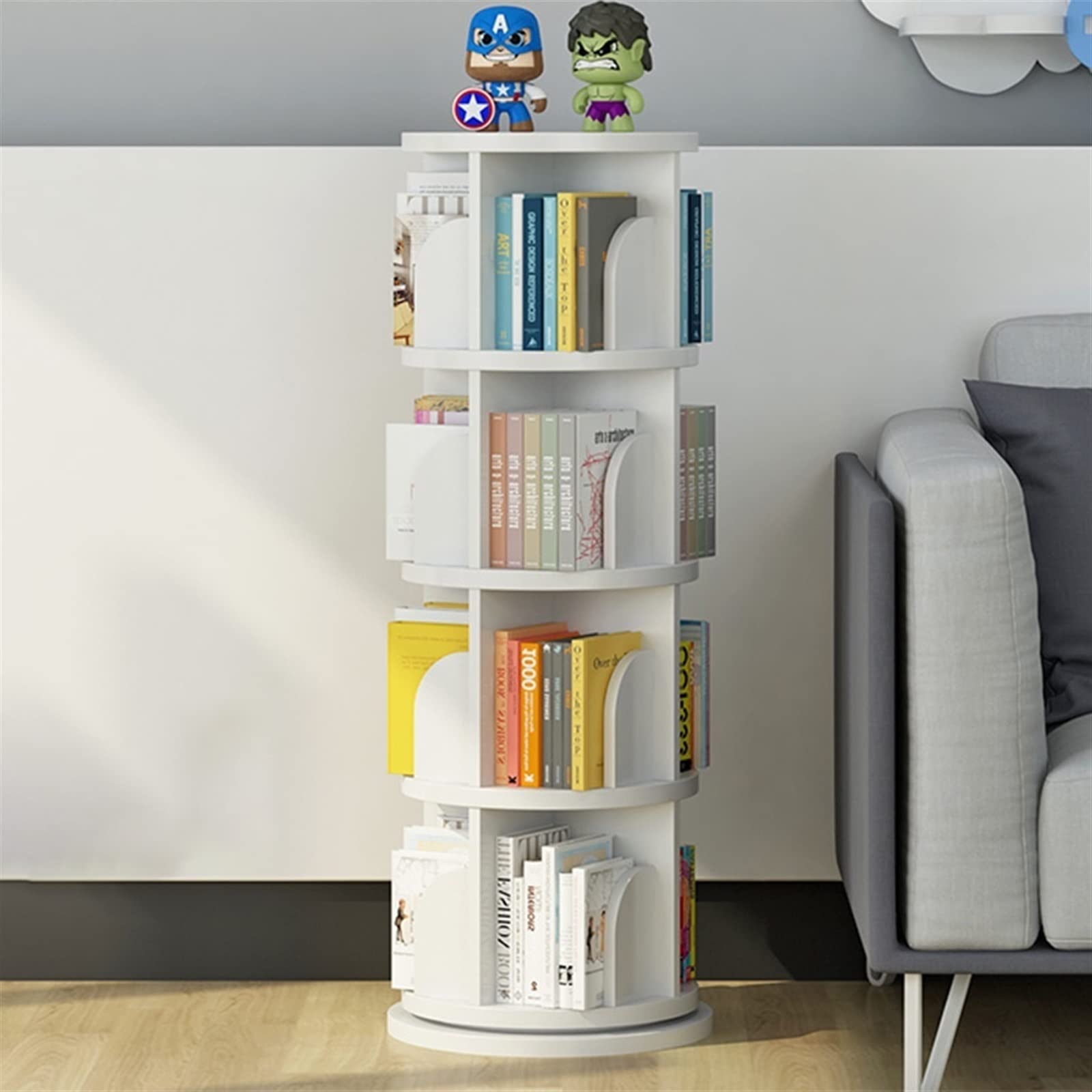 360° Children's Rotate Bookcase, White Round Floor Bookshelf, Cultivate Children