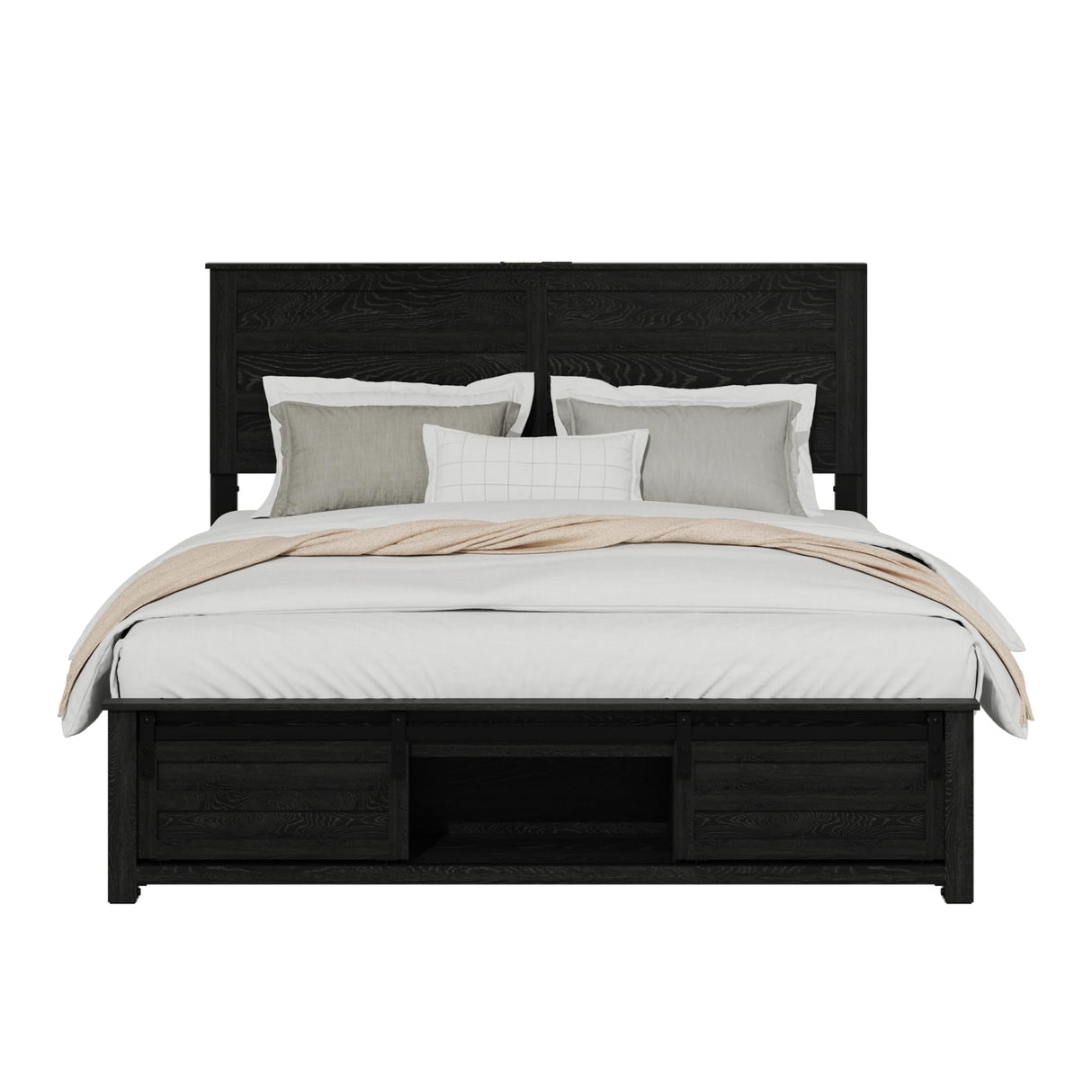 Full Size Wooden Bed Frame with Headboard and Storage