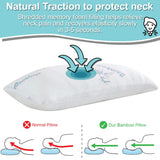 Cool Rayon of Bamboo Pillows 2 Pack Queen Size (20"x30") for Sleeping, Soft Shredded Adjustable Memory Foam Washable Zippered Breathable Cover, Relieves Neck Pain Asthma for Back/Stomach/Side Sleeper