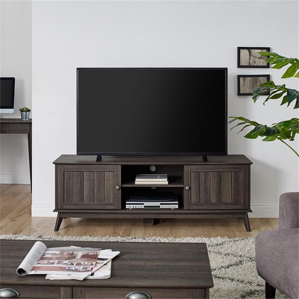 Modern TV Media Console Stand Entertainment Center with Two Doors and Adjustable Storage Shelves | Sturdy and Wide| Easy Assembly |Smoke Oak Wood Look Accent Living Room Home Furniture