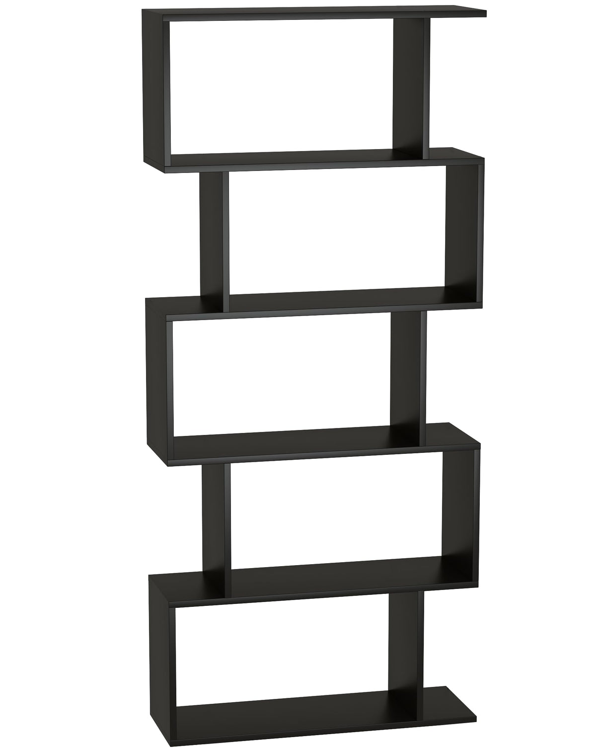 5-Tier, Geometric Bookcase S Shaped Book Shelves for Bedroom, Modern Wood Decorative Display Shelf Book Case for Home Office, Black