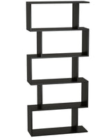 5-Tier, Geometric Bookcase S Shaped Book Shelves for Bedroom, Modern Wood Decorative Display Shelf Book Case for Home Office, Black