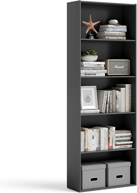 5-Shelf Bookcase, 23.5''L x 9.5''W x 67''H, Multi-Functional Wood Storage Display Open Bookshelf