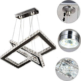 Modern Chandelier, Rectangular 2 Rings Crystal Pendant Chandeliers LED Pendant Ceiling