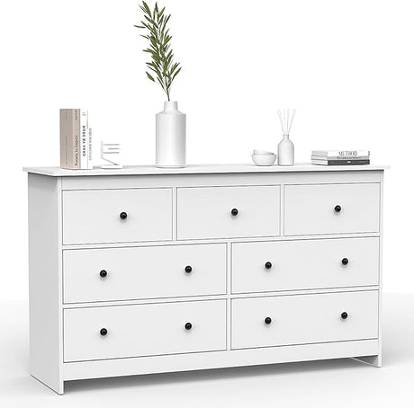 Dresser for Bedroom, 55" Long Dresser, Beige Dresser with Deep Drawer and Metal Hand