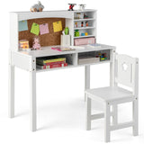 and Chair Set, Wooden Study Desk for Kids with Storage, Hutch, Cork Bulletin Board, Student Writing Computer Workstation, Kids Desk for Study Room, Bedroom, School, White