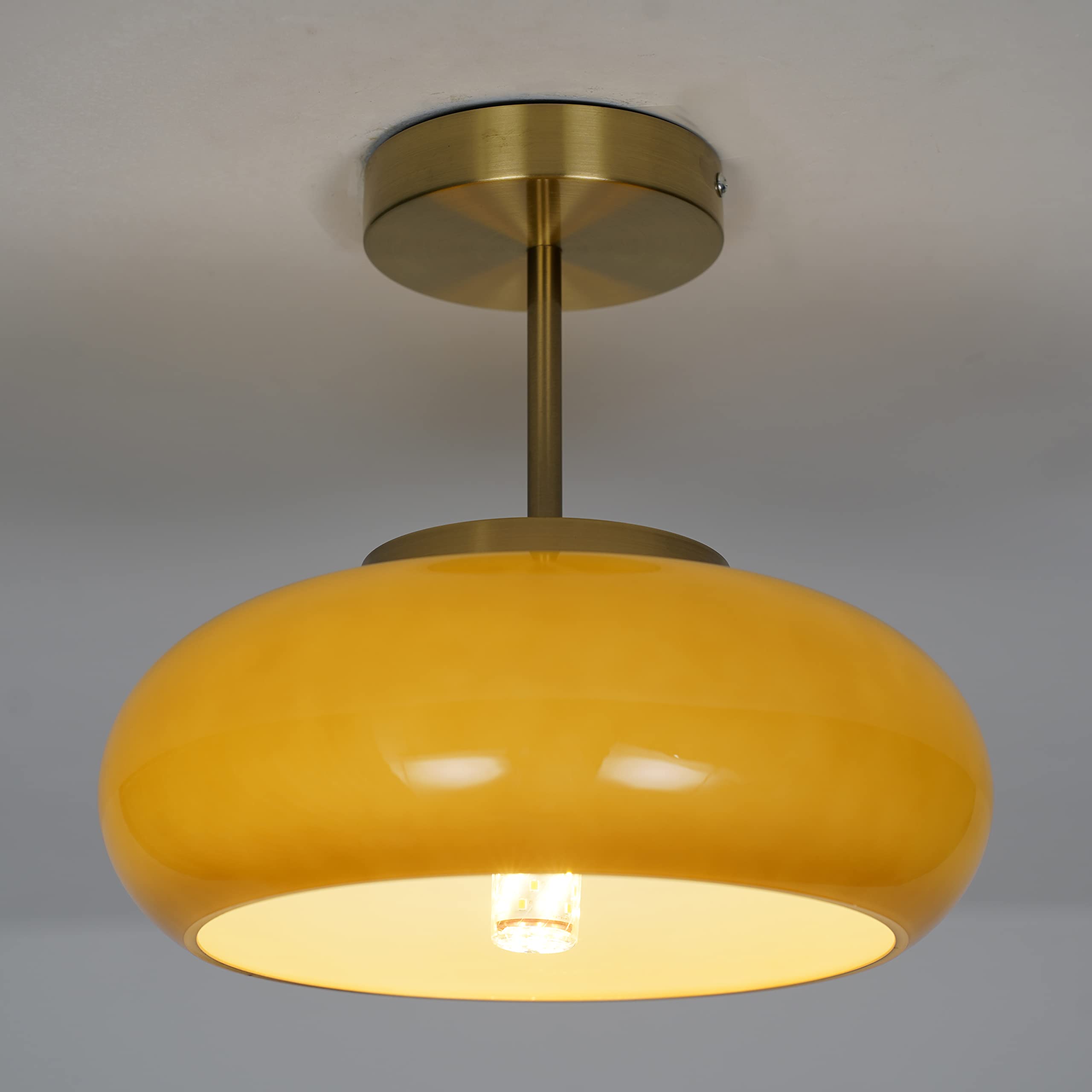 Glass Ceiling Light Fixture - 11" Round Semi Flush Mount