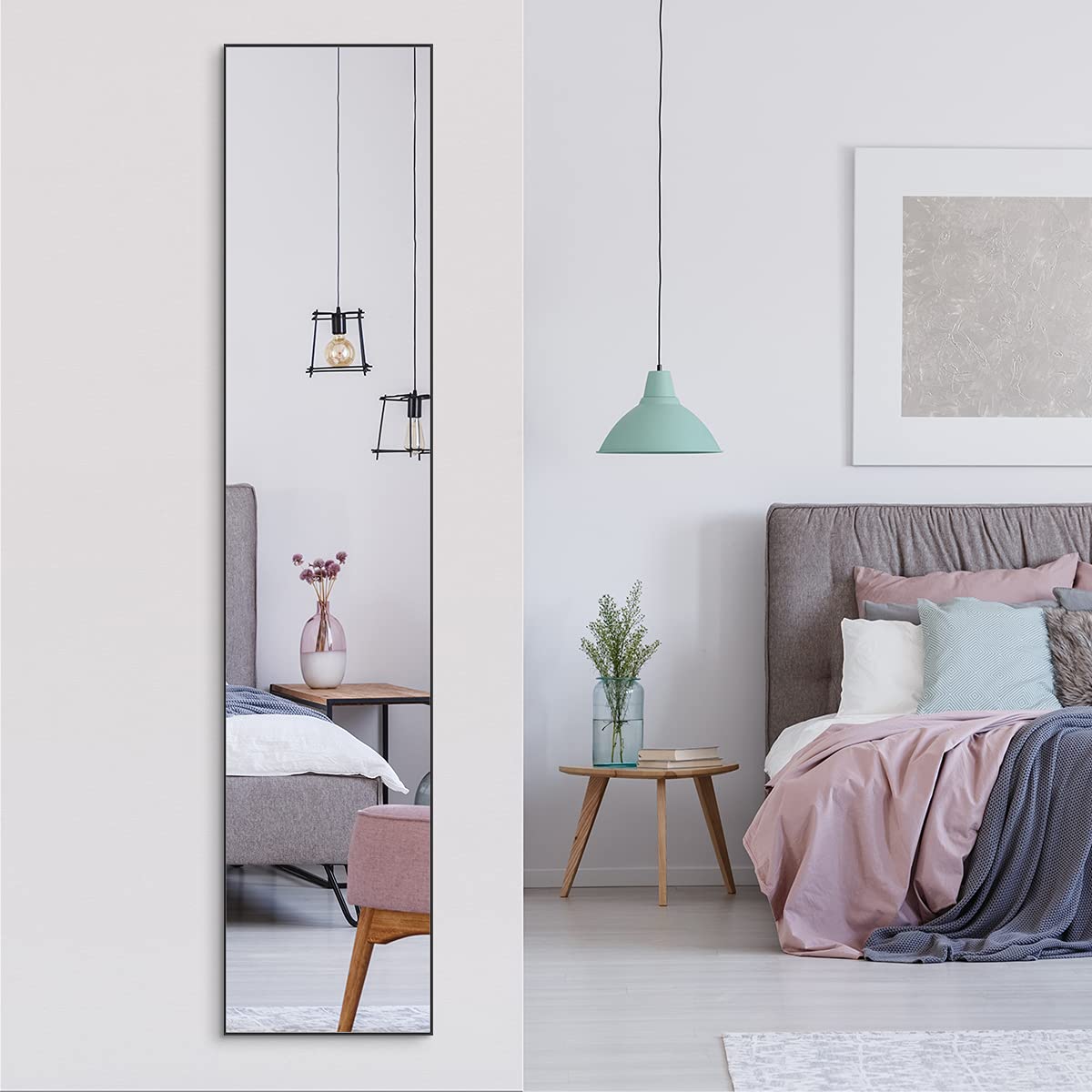 Large Door Mirror Full Length,65"x13.8" Black Long Mirror, Full Body Mirror,