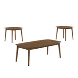 Lexi 3 Piece Coffee and End Table Set, Walnut Brown Wood, Flared Legs