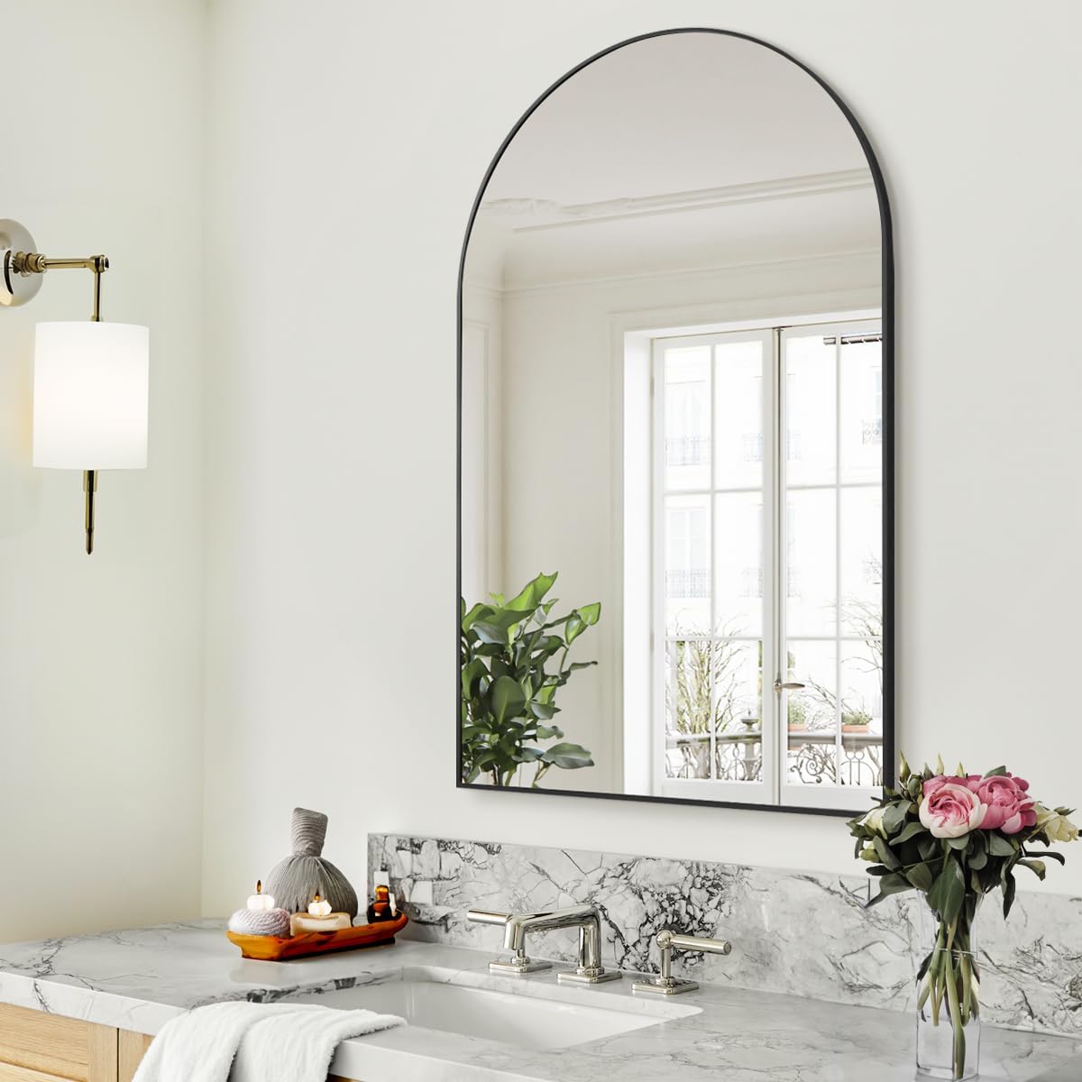 Arch Bathroom Mirror, Wall Mounted Mirror, Black Vanity Wall Mirror