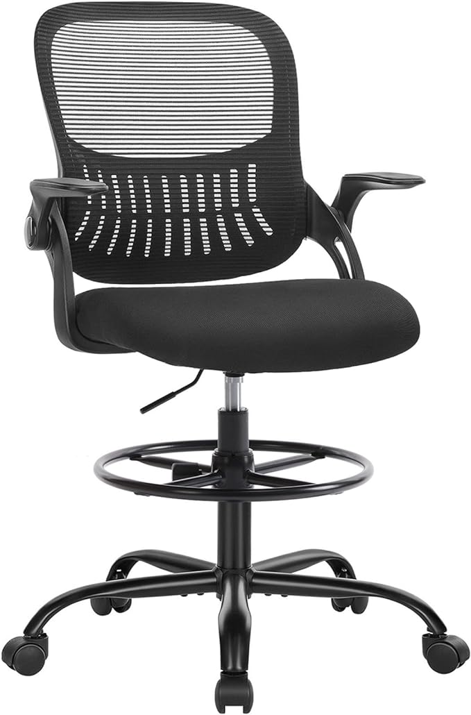 Drafting Chair, Tall Office Chair Tall Standing Desk Chair Counter Height Adjustable Office Chair with Flip-up Arms