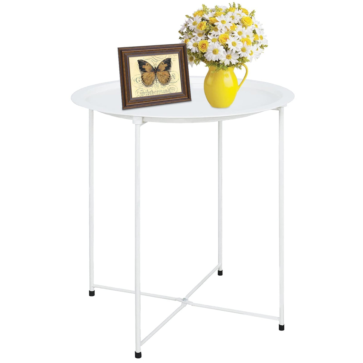 End Table Metal Side Table White Round Folding Tray Cyan Sofa Small