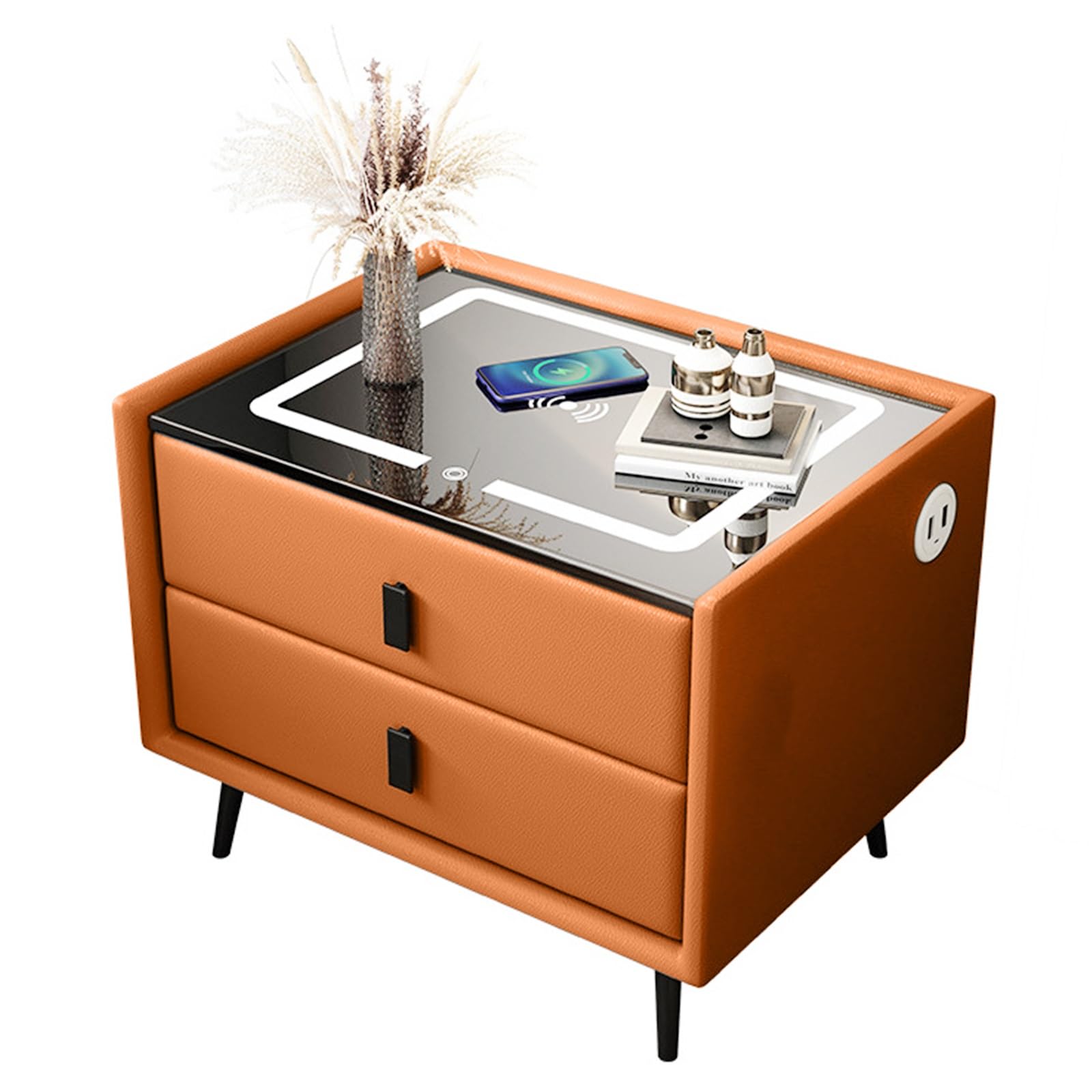 Nightstand with Drawer, Smart Nightstand, Nightstand with Charging Station, Modern