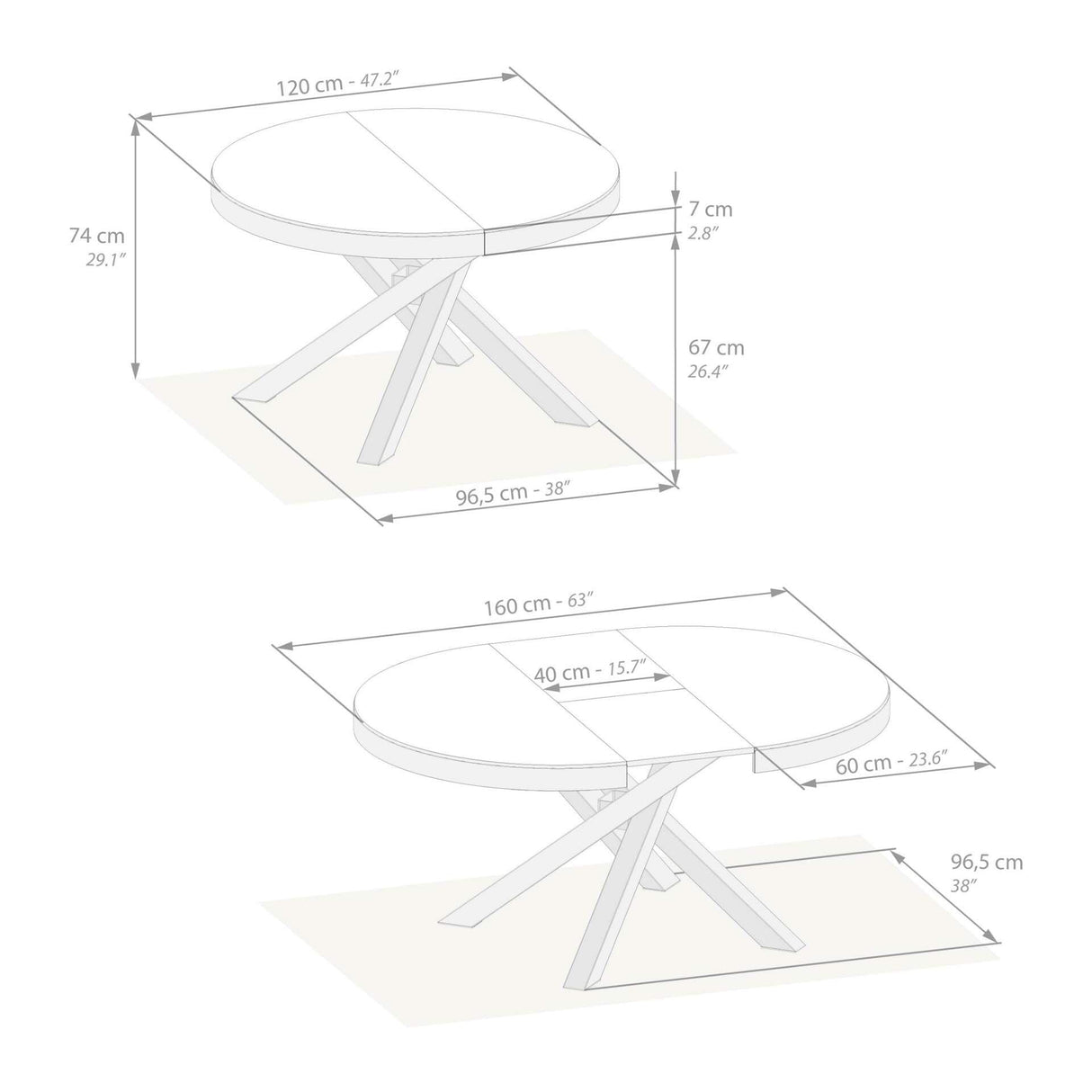 Emma Round Extendable Table, Rustic Oak with Black crossed legs, Made in Italy