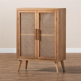 Mid-Century 2-Door Wood/Rattan Storage Cabinet in Oak