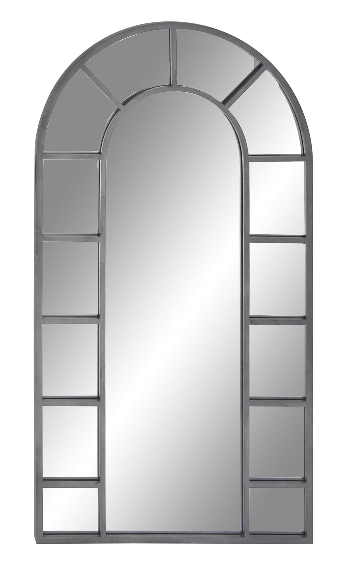 Metal Room Wall Mirror Window Pane Inspired Entryway Mirror with Arched Top