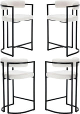 White Boucle Counter Height Bar Stools Set of 2, Modern 26 Inch Barrel Barstools