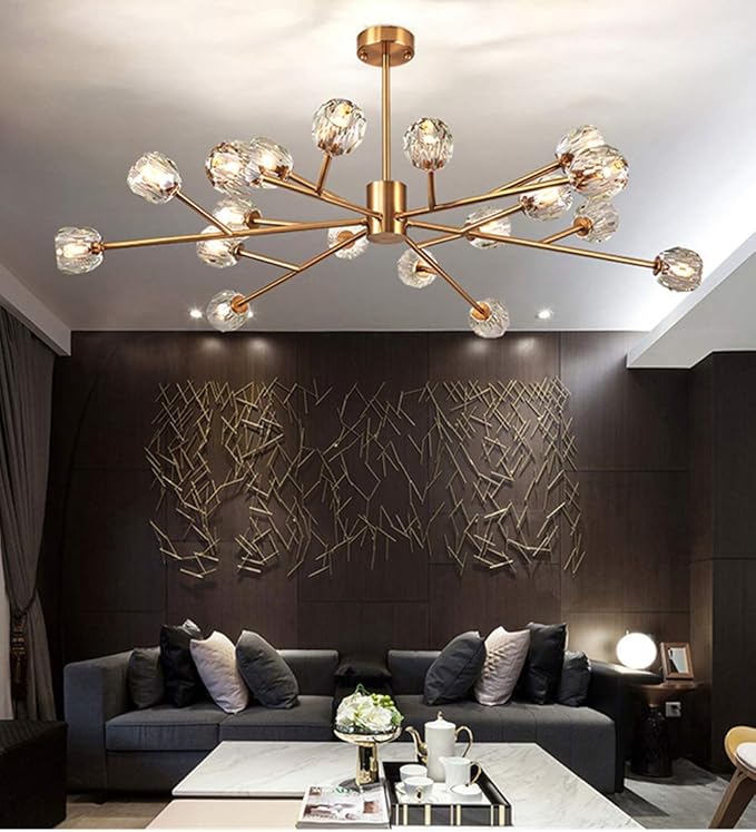 Chandelier Chrome 18-Light Crystal Pendant 43" LED Ceiling Light Pendant, Cut Crystal
