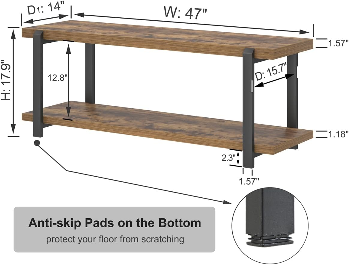 Entryway Bench, Industrial Shoe Storage Bench for Living Room Bedroom, Rustic Brown