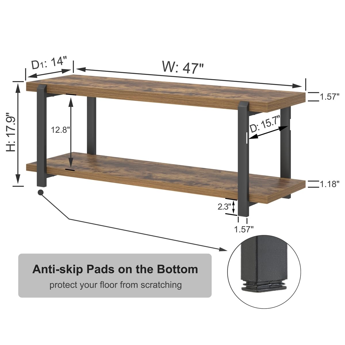 Entryway Bench, Industrial Shoe Storage Bench for Living Room Bedroom, Rustic Brown