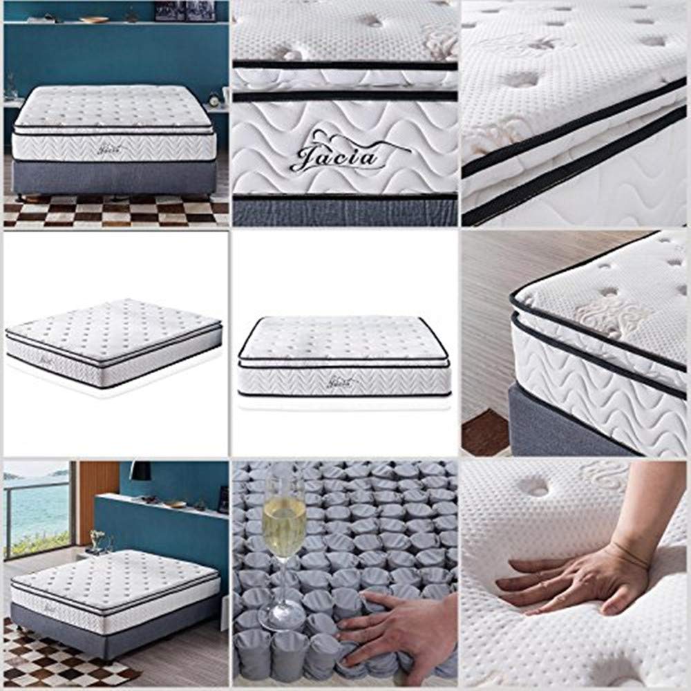 Queen Mattress 11.4 Inch Pillow Top Pocket Spring Hybrid Mattress,