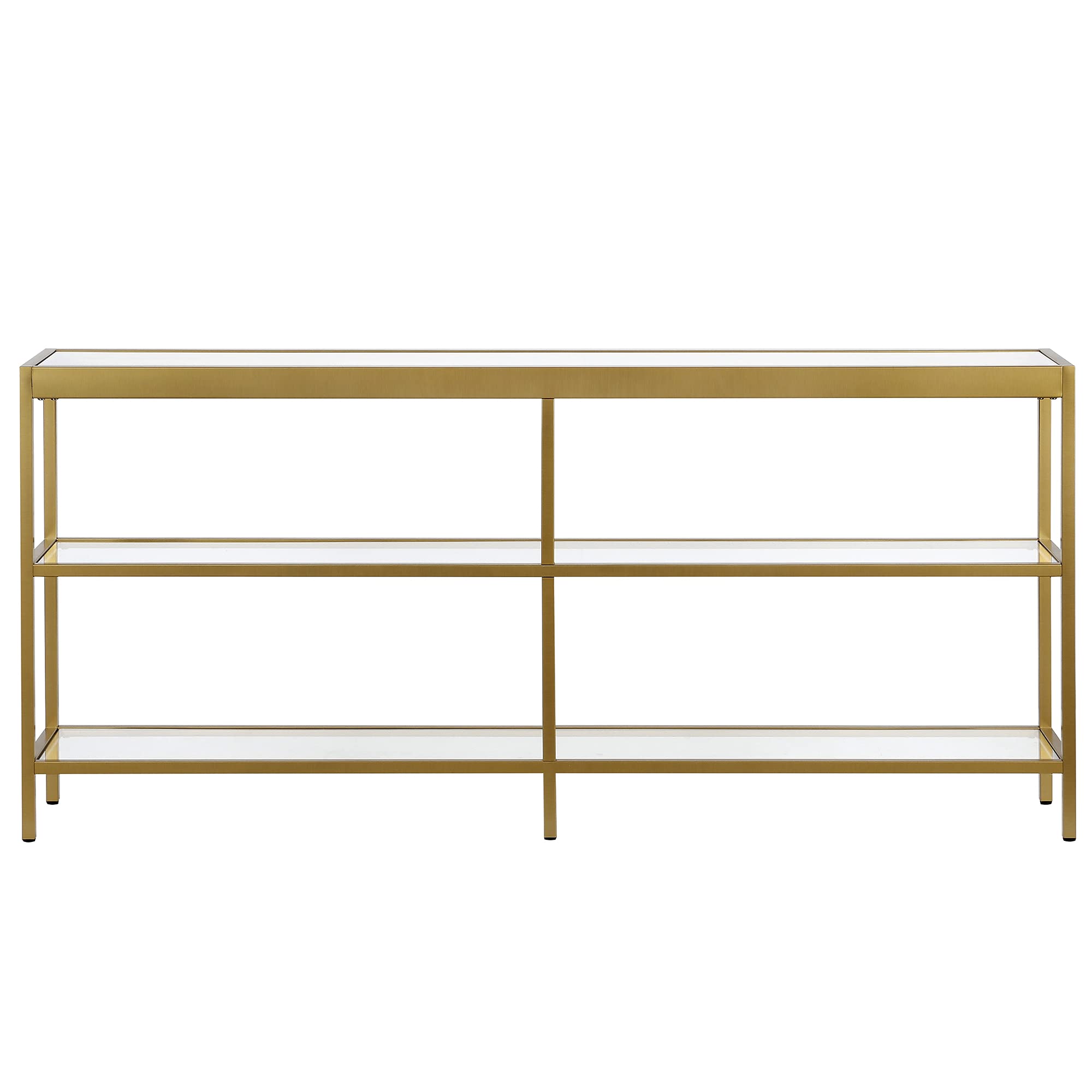 64" Wide Rectangular Console Table in Brass, Entryway Table
