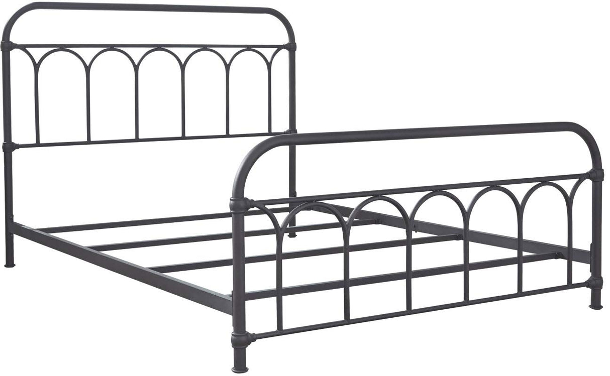 Nashburg Farmhouse Industrial Queen Metal Bed with Powdercoated Finish,