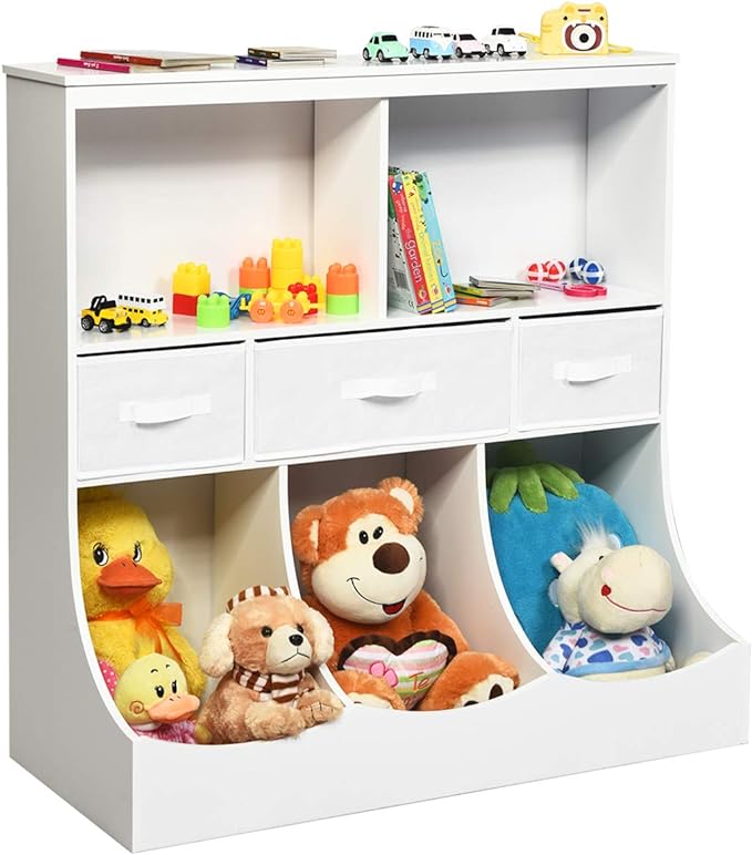 3-Tier Kids Bookcase Toddler Storage Organizer Cabinet Shelf w/ 8 Compartment
