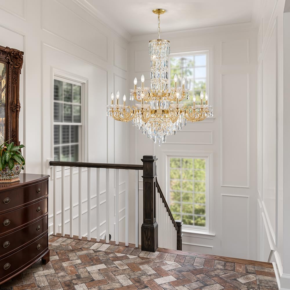 Gold Crystal Contemporary Chandelier Foyer Entryway Lighting