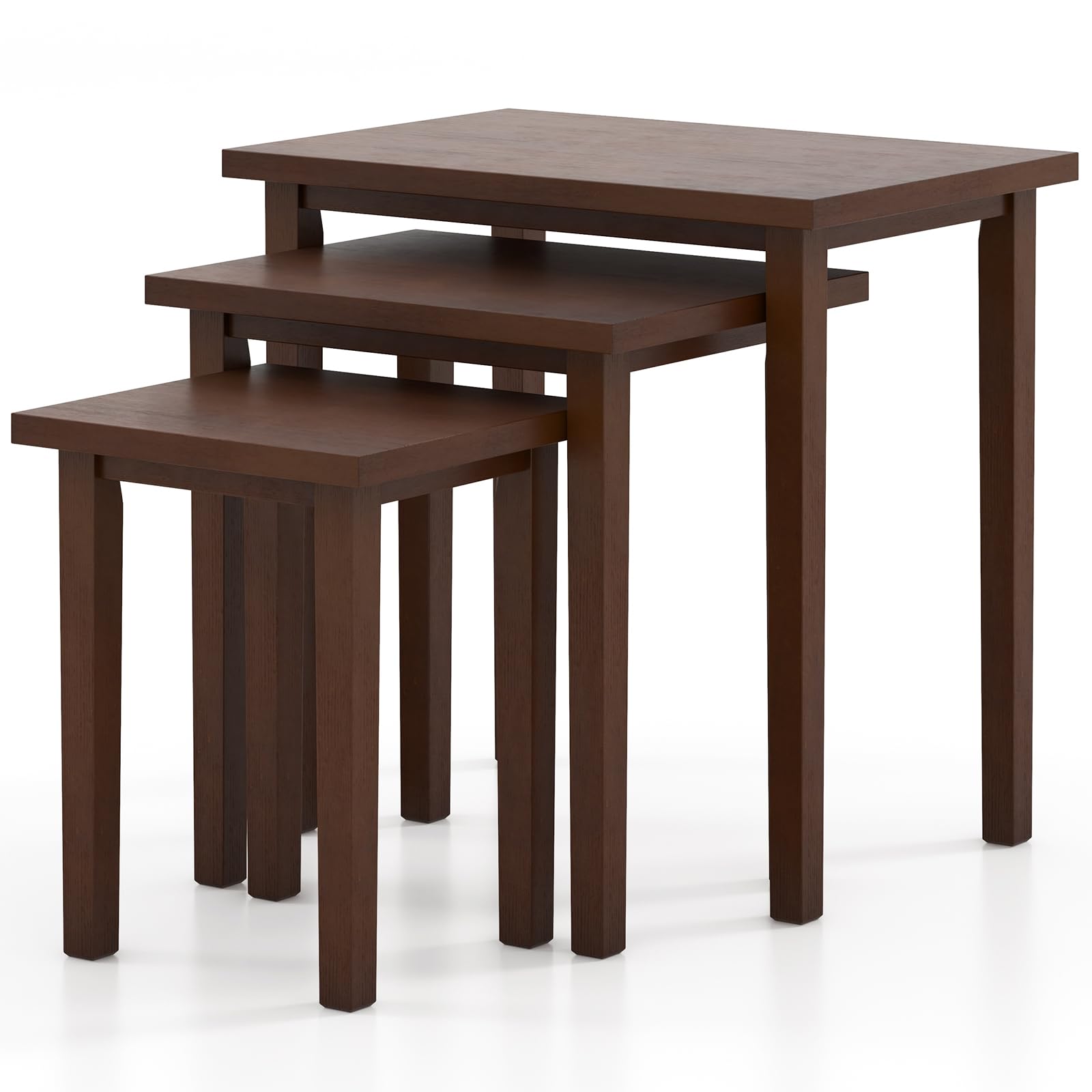 Nesting Tables Set of 3, Farmhouse Stacking Side Tables with Rubber Legs