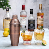 Antique Copper & Stainless Steel 24 oz Cocktail Shaker with Built In Strainer for Bartending