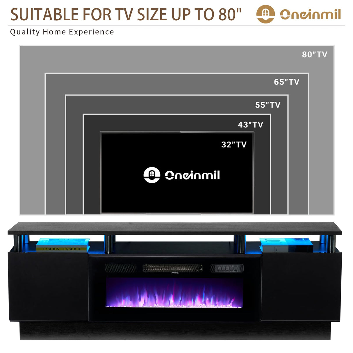 Fireplace TV Stand with 36" Electric Fireplace,LED Light Entertainment Center,2 Tier