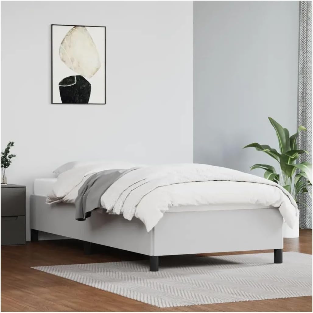 Bed Frame White 39.4"X74.8" Twin Faux Leather 347276