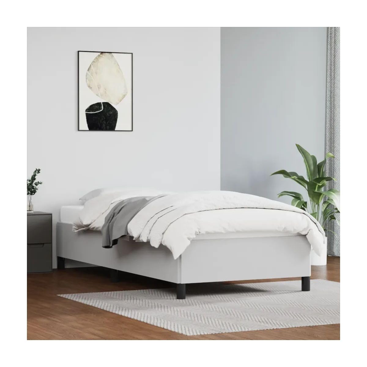 Bed Frame White 39.4"X74.8" Twin Faux Leather 347276