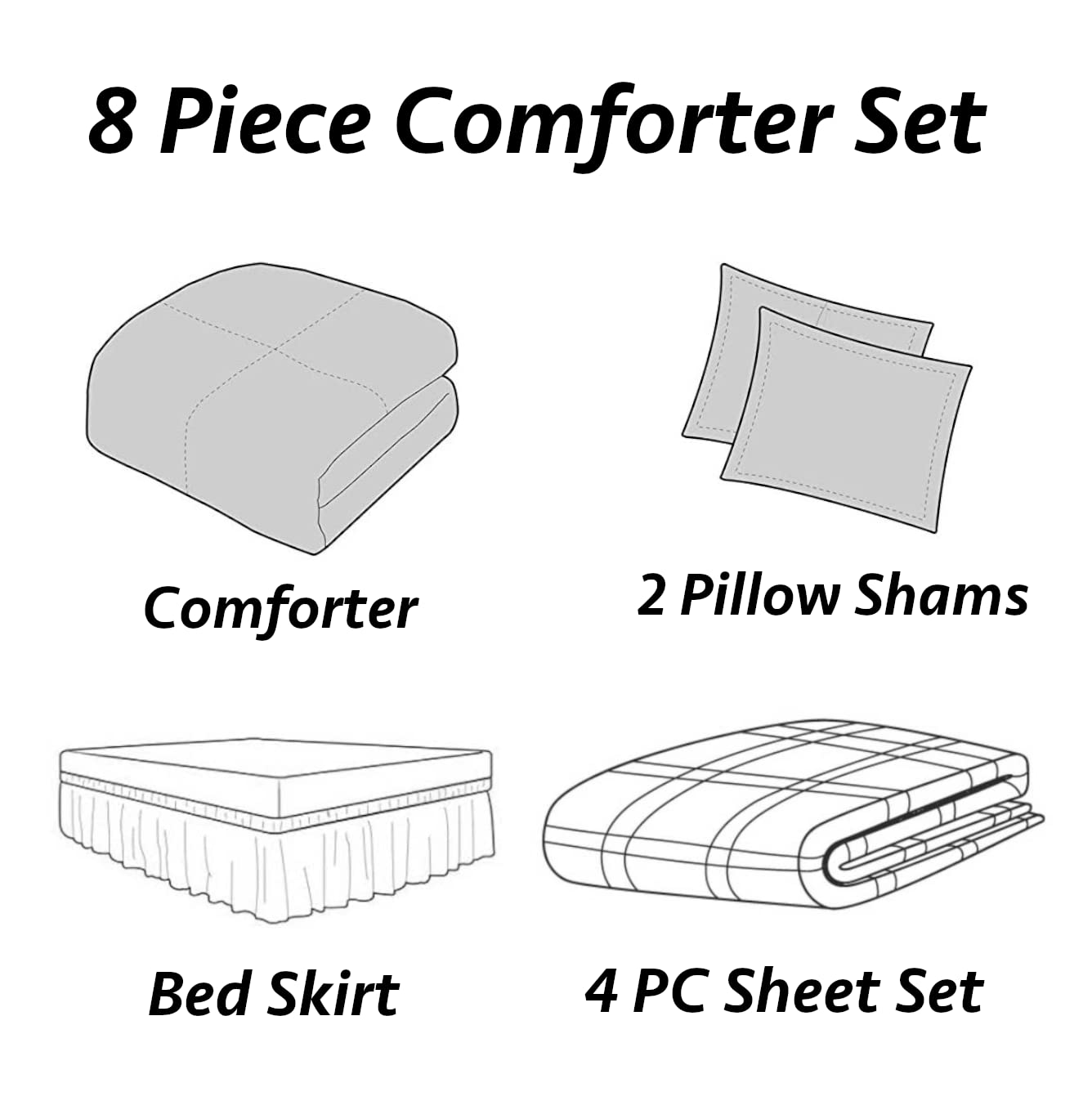8-Piece Oversized Red & Black Comforter Set with Sheet Set - Queen