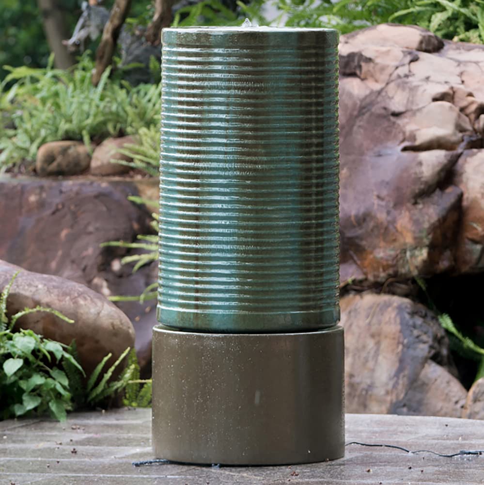 Unique Concrete Ribbed Tower Water Fountain Outdoor for Patio Lawn Backyard Deck Garden Decor