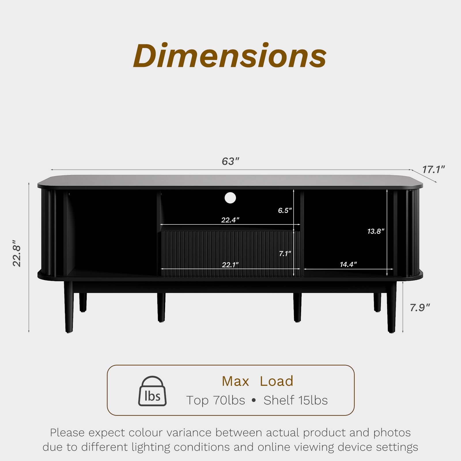 63" Black Fluted TV Stand for TVs up to 70"