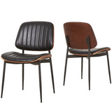 mid Century Modern Retro Faux Leather Dining Chairs Set of 2