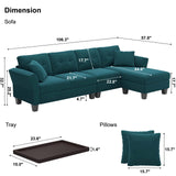 Velvet Sectional Couch L Shaped Sofa 4 Seater Sofa with Chaise L-Shaped