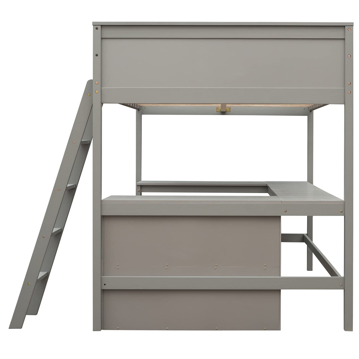 Loft Bed, Full Loft Bed with Desk and Shelves, Wooden Loft Bed Full with Desk Underneath