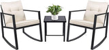 3 Piece Rocking Bistro Set Wicker Patio Outdoor Furniture Porch Chairs Conversation Sets