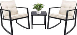 3 Piece Rocking Bistro Set Wicker Patio Outdoor Furniture Porch Chairs