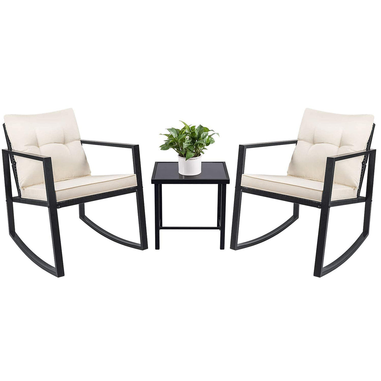 3 Piece Rocking Bistro Set Wicker Patio Outdoor Furniture Porch Chairs Conversation Sets