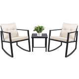 3 Piece Rocking Bistro Set Wicker Patio Outdoor Furniture Porch Chairs Conversation Sets