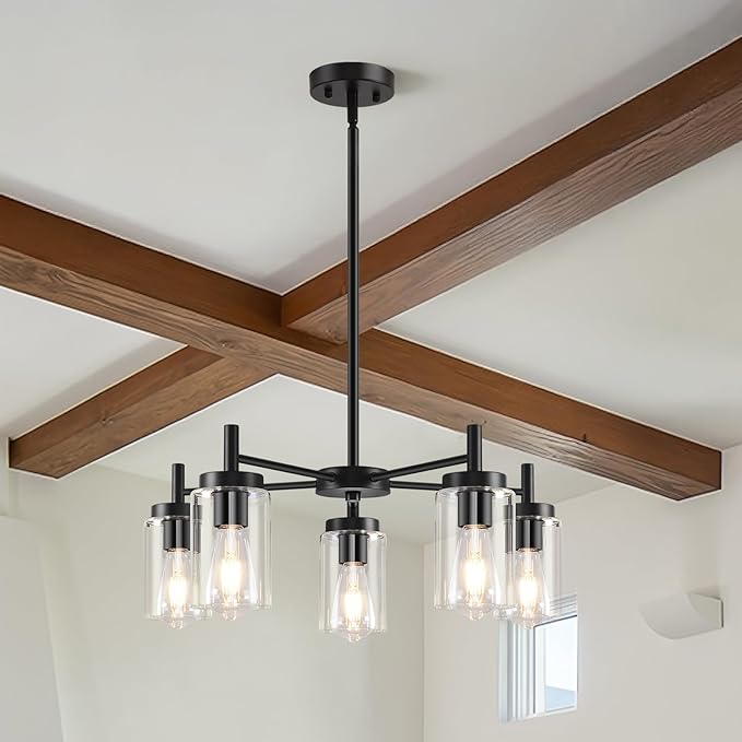 3 Lights Brushed Nickel Modern Farmhouse Chandelier for Dining Room with Glass Shade