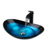 Bathroom Vessel Sink Blue Vessel Sink Oval Glass Vessel Sink with Waterfall Faucet