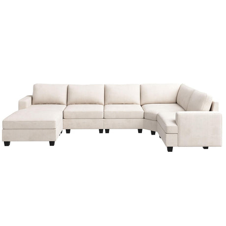 Sectional Sofa with Storage Ottoman, U Shape Sectional Couch Corduroy Modular Sectional