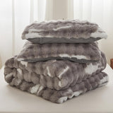 Rabbit Plush Gray White Faux Fur Duvet Cover Comforter Cover Queen